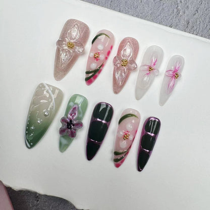 3D Nails/custom press on nails/party press on nails/Flakes for nails/wedding nails gift/Japanese nails/Long nails/Almond nails