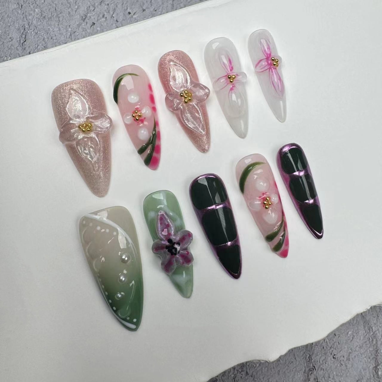 3D Nails/custom press on nails/party press on nails/Flakes for nails/wedding nails gift/Japanese nails/Long nails/Almond nails