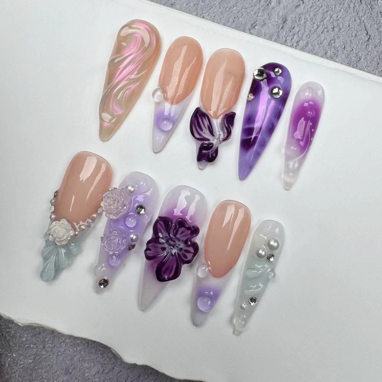 3D Nails/custom press on nails/party press on nails/Flakes for nails/wedding nails gift/Japanese nails/Long nails/Almond nails