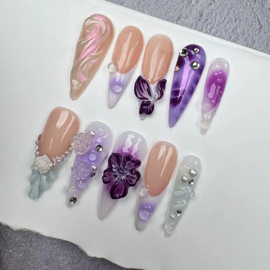 3D Nails/custom press on nails/party press on nails/Flakes for nails/wedding nails gift/Japanese nails/Long nails/Almond nails