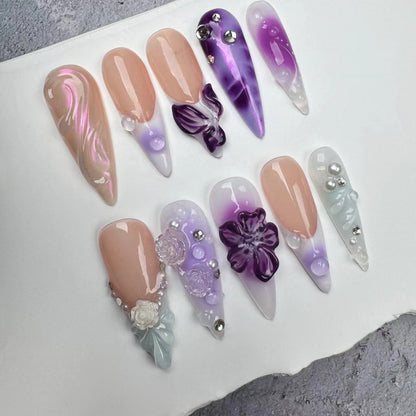 3D Nails/custom press on nails/party press on nails/Flakes for nails/wedding nails gift/Japanese nails/Long nails/Almond nails