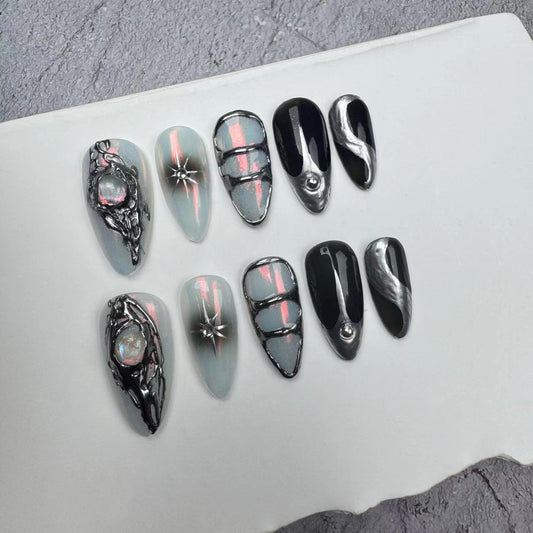 Handmade Nails/custom press on nails/party press on nails/Flakes for nails/wedding nails gift/Japanese nails/Long nails/Almond nails