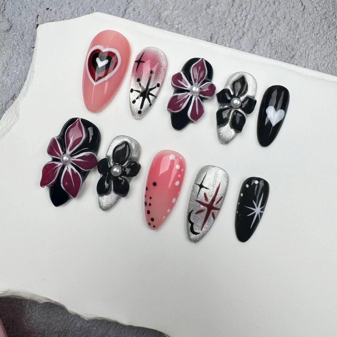 3D Nails/custom press on nails/party press on nails/Flakes for nails/wedding nails gift/Japanese nails/Long nails/Almond nails
