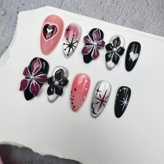 3D Nails/custom press on nails/party press on nails/Flakes for nails/wedding nails gift/Japanese nails/Long nails/Almond nails