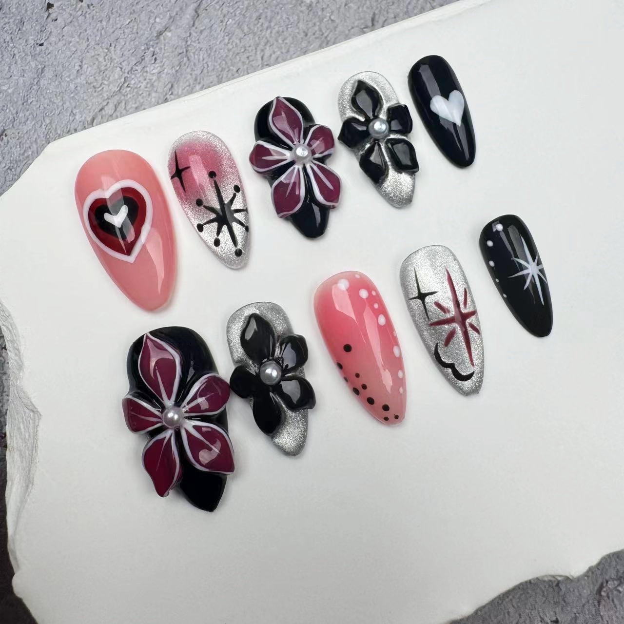3D Nails/custom press on nails/party press on nails/Flakes for nails/wedding nails gift/Japanese nails/Long nails/Almond nails