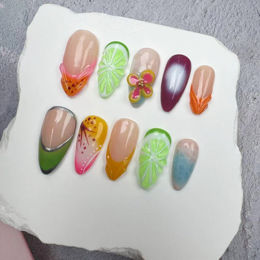 3D Nails/custom press on nails/party press on nails/Flakes for nails/wedding nails gift/Japanese nails/Long nails/Almond nails