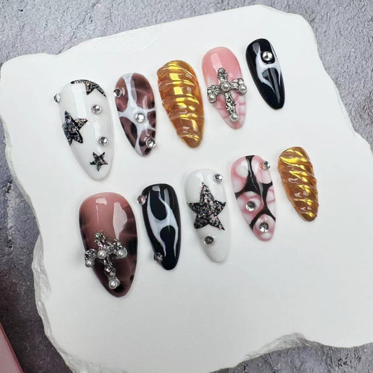 Handmade Nails/custom press on nails/party press on nails/Flakes for nails/wedding nails gift/Japanese nails/Long nails/Almond nails