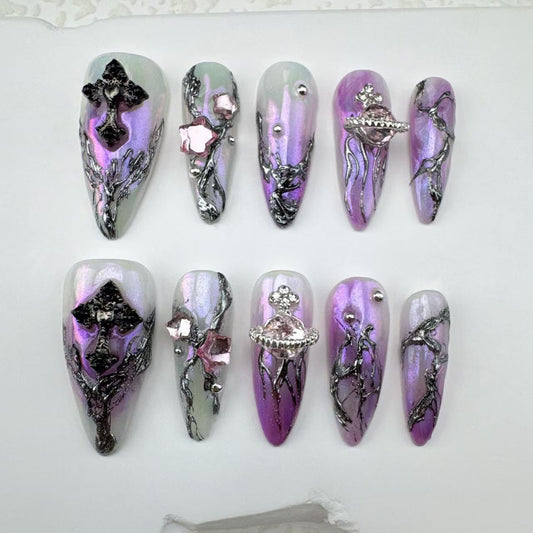 3D nails/custom press on nails/party press on nails/Flakes for nails/Beautiful nails gift/nail art/Long nails/Almond nails