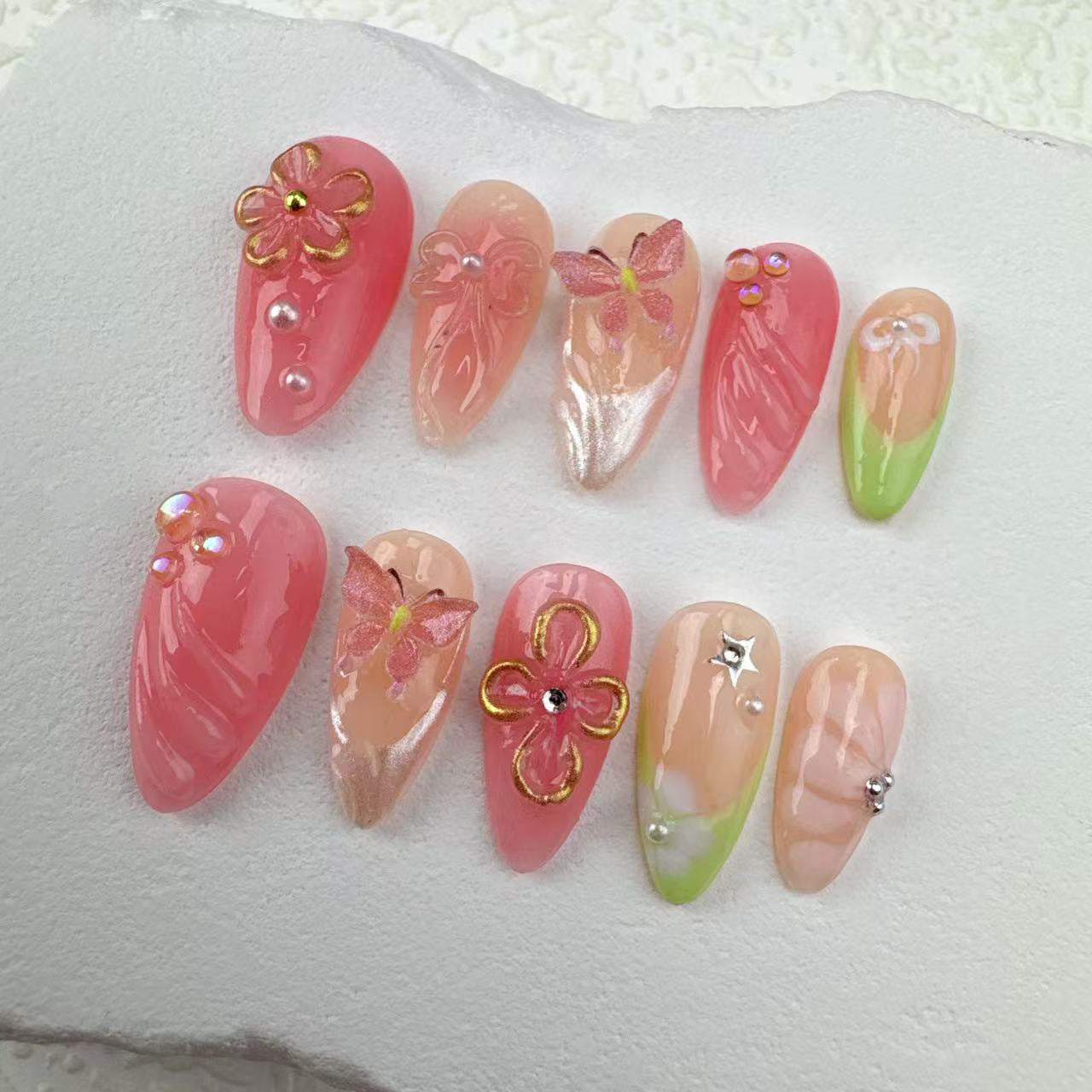 3D nails/custom press on nails/party press on nails/Flakes for nails/Beautiful nails gift/nail art/Long nails/Almond nails