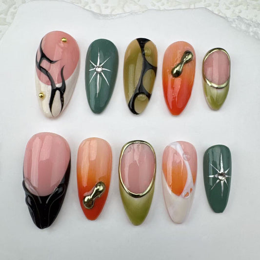 Handmade nails/custom press on nails/party press on nails/Flakes for nails/Beautiful nails gift/nail art/Long nails/Almond nails
