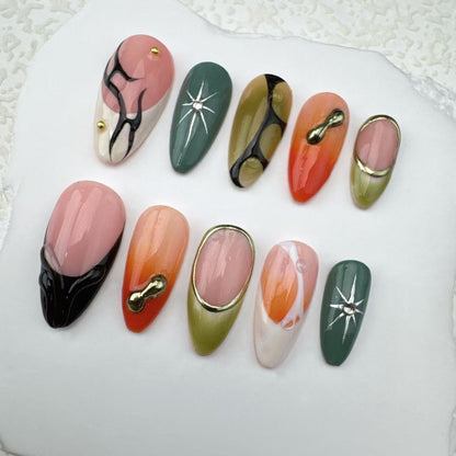 Handmade nails/custom press on nails/party press on nails/Flakes for nails/Beautiful nails gift/nail art/Long nails/Almond nails