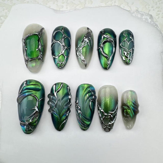 Handmade nails/custom press on nails/party press on nails/Flakes for nails/Beautiful nails gift/nail art/Long nails/Almond nails