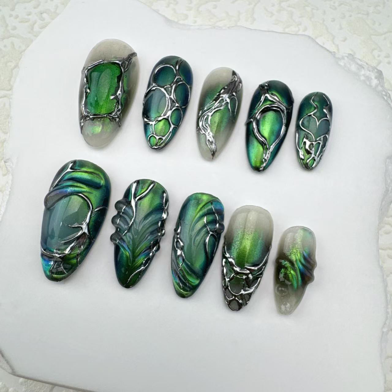 Handmade nails/custom press on nails/party press on nails/Flakes for nails/Beautiful nails gift/nail art/Long nails/Almond nails