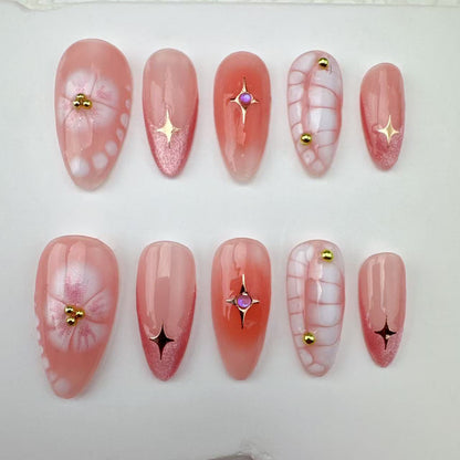 handmade Nails/custom press on nails/party press on nails/Flakes for nails/Beautiful nails gift/nail art/Long nails/Almond nails