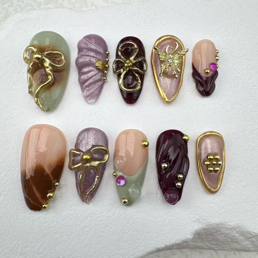 3D nails/custom press on nails/party press on nails/Flakes for nails/Beautiful nails gift/nail art/Long nails/Almond nails