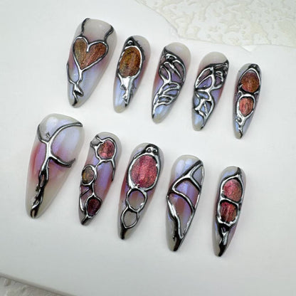 Handmade nails/custom press on nails/party press on nails/Flakes for nails/Beautiful nails gift/nail art/Long nails/Almond nails