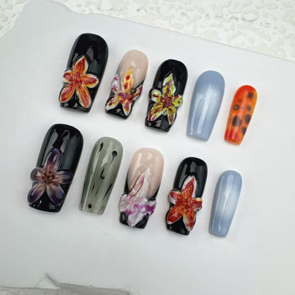 3D Flower nails/custom press on nails/party press on nails/Flakes for nails/Beautiful nails gift/nail art/Long nails/Almond nails-14