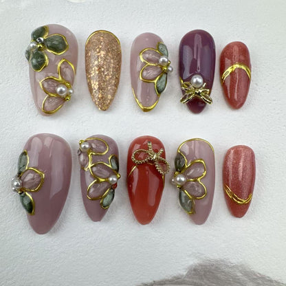 3D nails/custom press on nails/party press on nails/Flakes for nails/Beautiful nails gift/nail art/Long nails/Almond nails-2