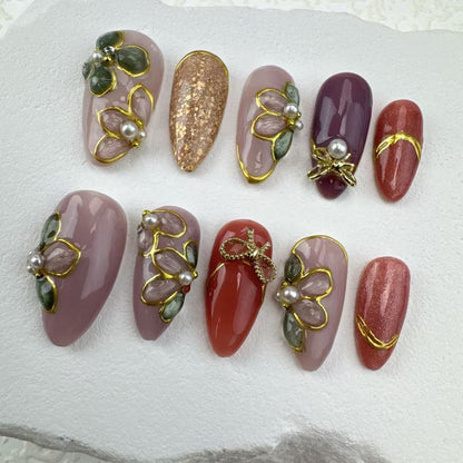 3D nails/custom press on nails/party press on nails/Flakes for nails/Beautiful nails gift/nail art/Long nails/Almond nails-2