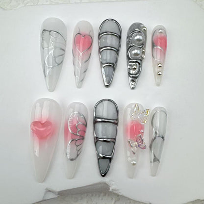 Handmade nails/custom press on nails/party press on nails/Flakes for nails/Beautiful nails gift/nail art/Long nails/Almond nails