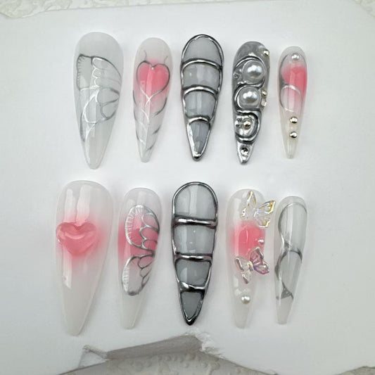 Handmade nails/custom press on nails/party press on nails/Flakes for nails/Beautiful nails gift/nail art/Long nails/Almond nails