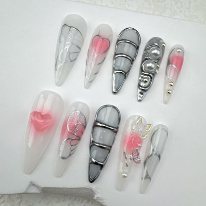 Handmade nails/custom press on nails/party press on nails/Flakes for nails/Beautiful nails gift/nail art/Long nails/Almond nails