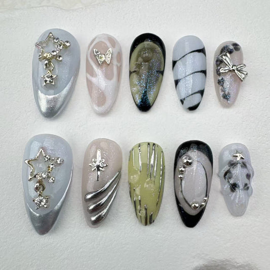 3D nails/custom press on nails/party press on nails/Flakes for nails/Beautiful nails gift/nail art/Long nails/Almond nails