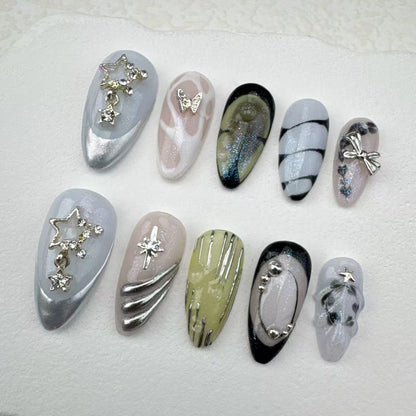3D nails/custom press on nails/party press on nails/Flakes for nails/Beautiful nails gift/nail art/Long nails/Almond nails