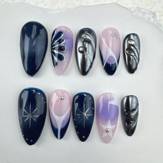 Handmade nails/custom press on nails/party press on nails/Flakes for nails/Beautiful nails gift/nail art/Long nails/Almond nails