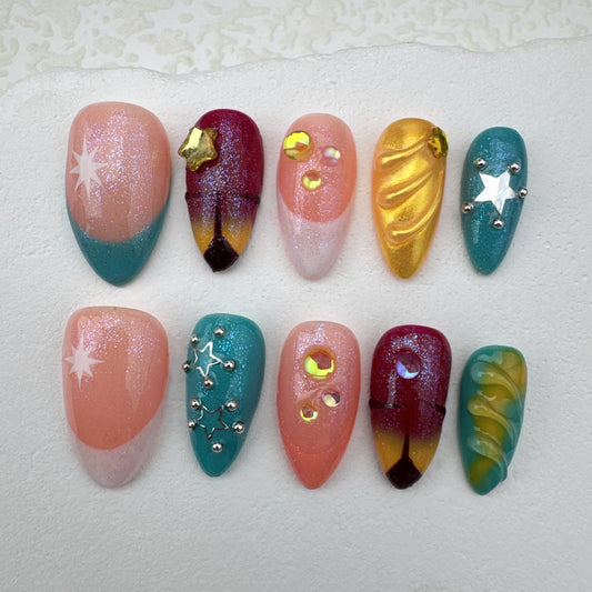 Handmade nails/custom press on nails/party press on nails/Flakes for nails/Beautiful nails gift/nail art/Long nails/Almond nails-30