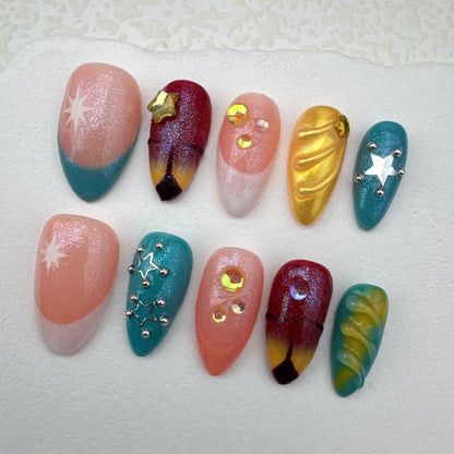 Handmade nails/custom press on nails/party press on nails/Flakes for nails/Beautiful nails gift/nail art/Long nails/Almond nails-30