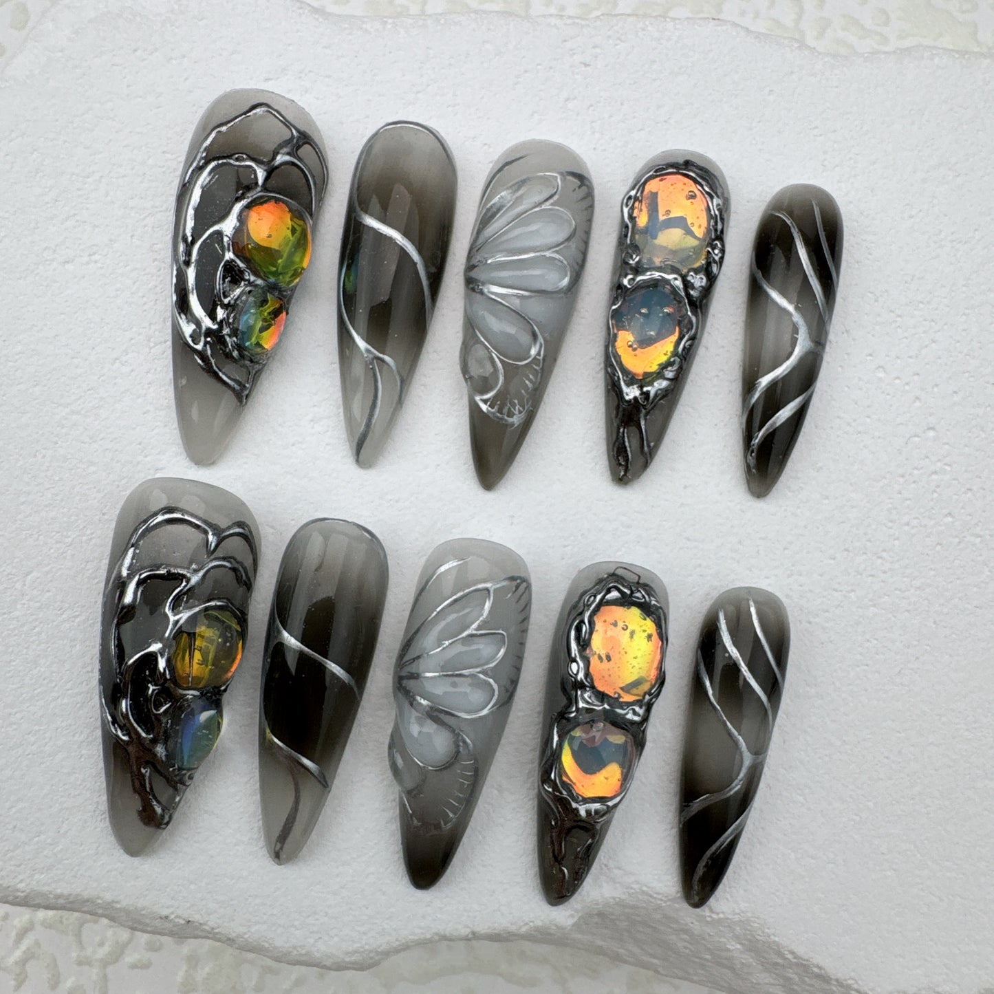Handmade nails/custom press on nails/party press on nails/Flakes for nails/Beautiful nails gift/nail art/Long nails/Almond nails-10