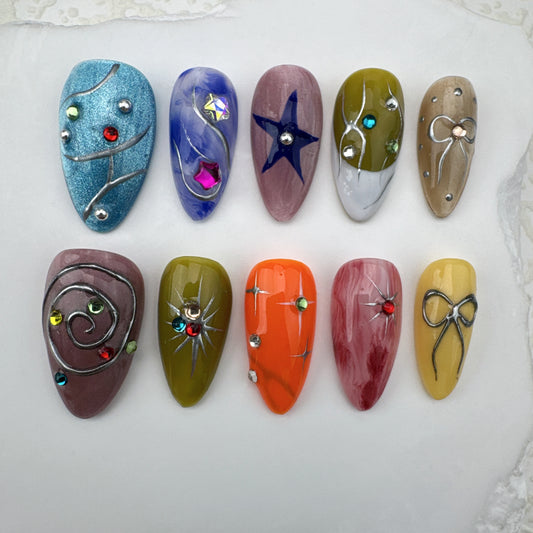 Handmade nails/custom press on nails/party press on nails/Flakes for nails/Beautiful nails gift/nail art/Long nails/Almond nails-11
