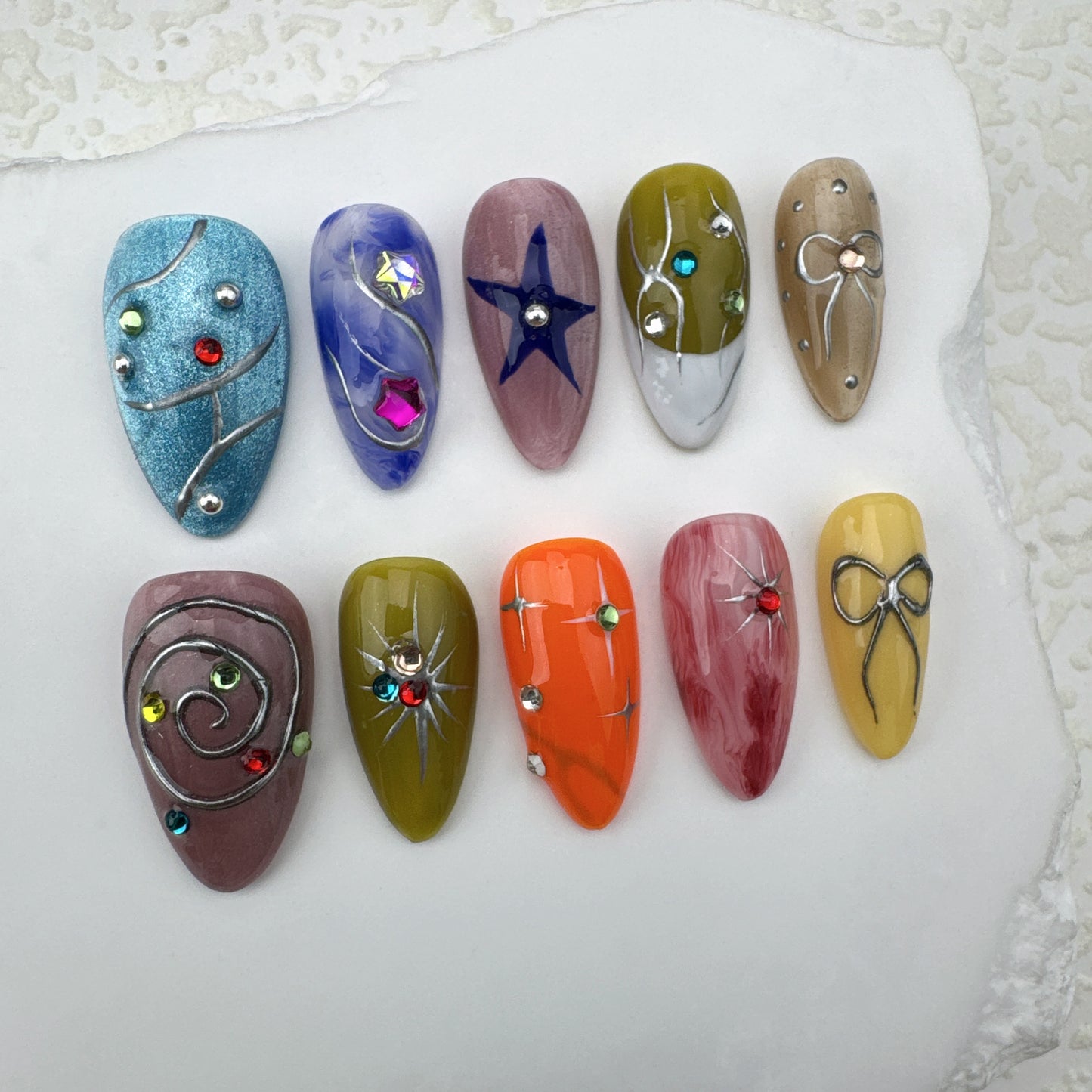 Handmade nails/custom press on nails/party press on nails/Flakes for nails/Beautiful nails gift/nail art/Long nails/Almond nails-11