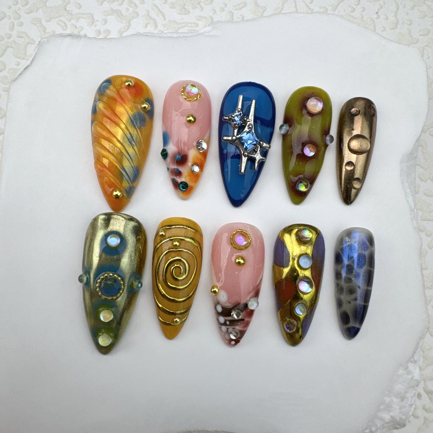 Handmade nails/custom press on nails/party press on nails/Flakes for nails/Beautiful nails gift/nail art/Long nails/Almond nails-1
