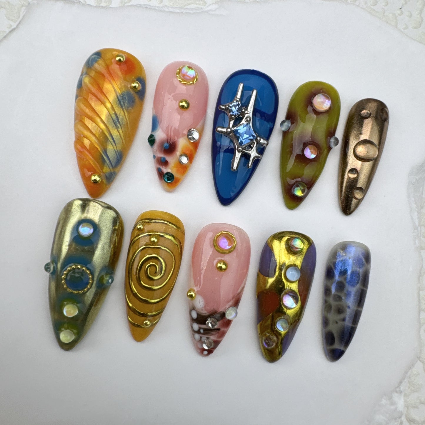 Handmade nails/custom press on nails/party press on nails/Flakes for nails/Beautiful nails gift/nail art/Long nails/Almond nails-1