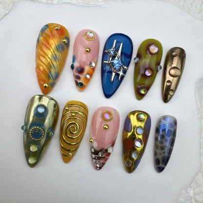 Handmade nails/custom press on nails/party press on nails/Flakes for nails/Beautiful nails gift/nail art/Long nails/Almond nails-1