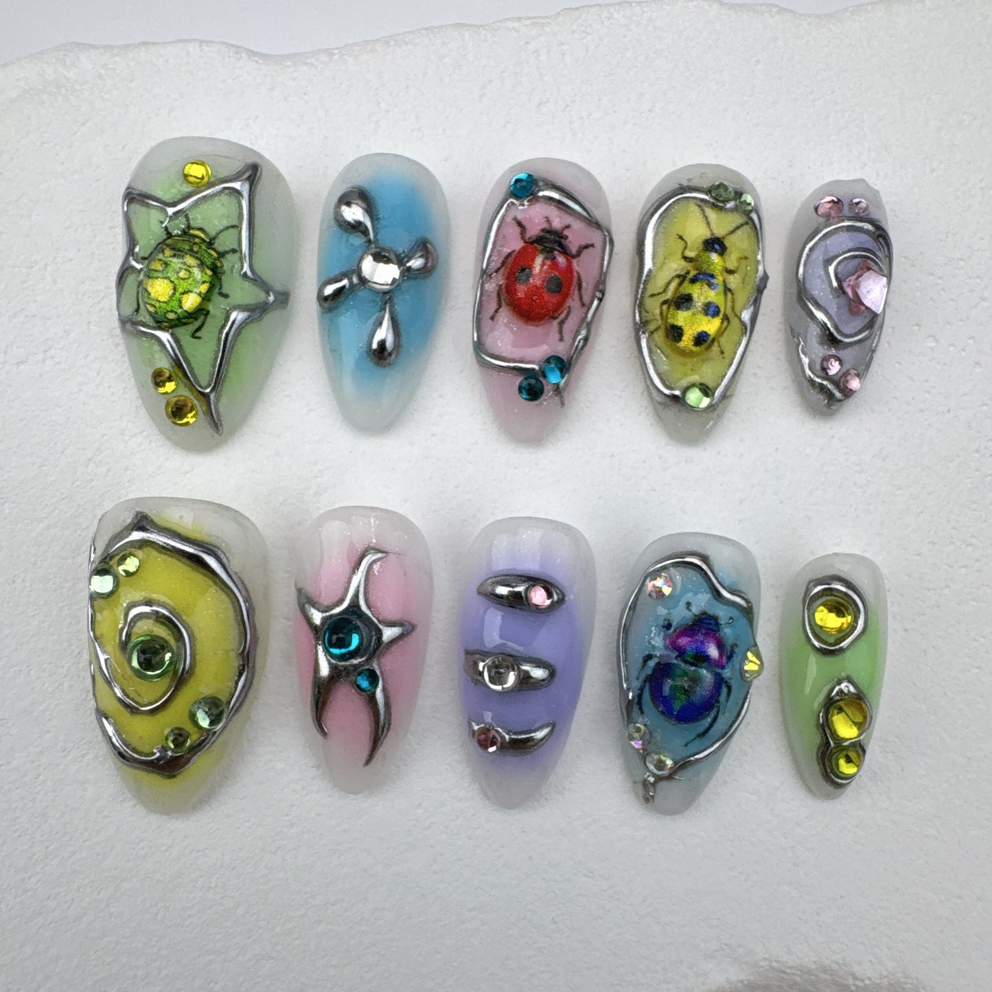 Handmade nails/custom press on nails/party press on nails/Flakes for nails/Beautiful nails gift/nail art/Long nails/Almond nails-15