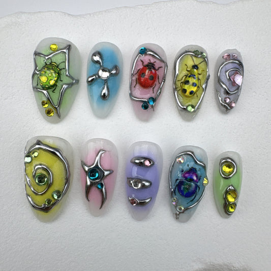 Handmade nails/custom press on nails/party press on nails/Flakes for nails/Beautiful nails gift/nail art/Long nails/Almond nails-15