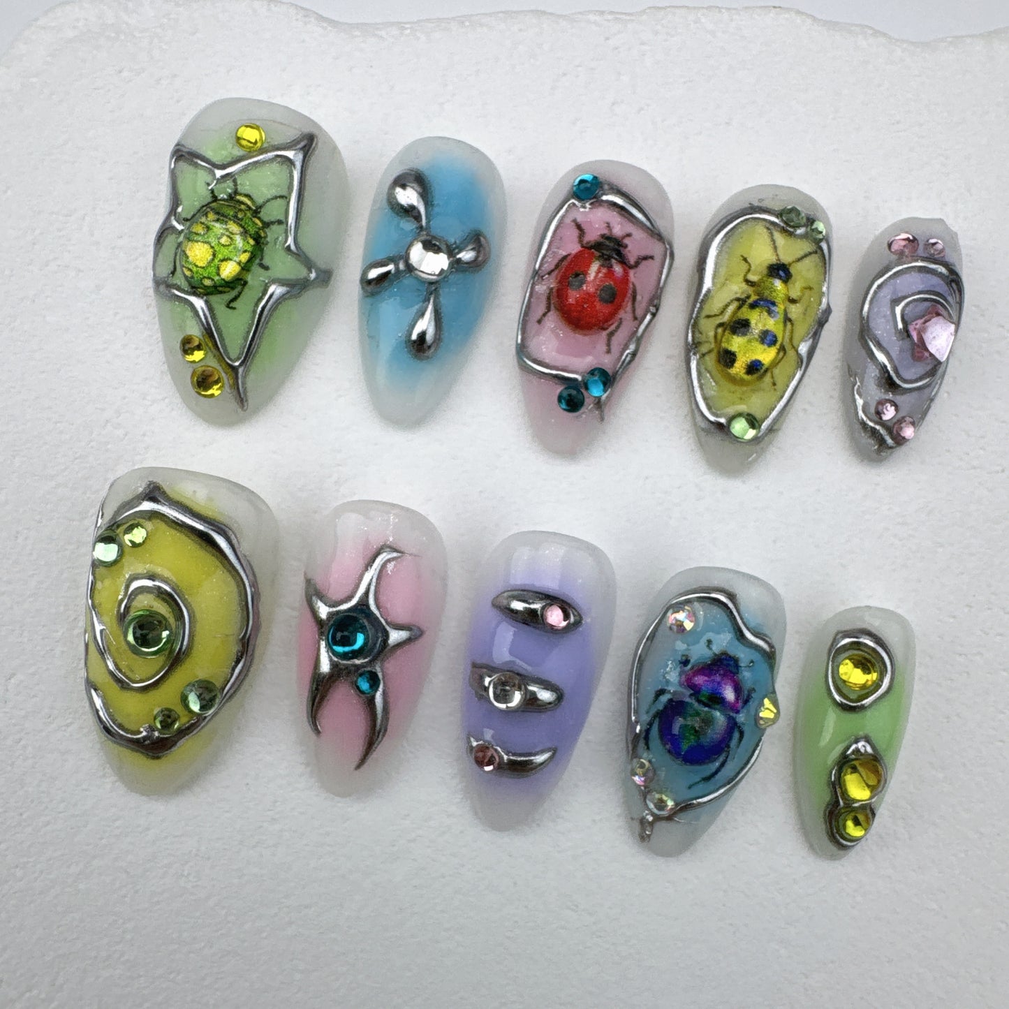 Handmade nails/custom press on nails/party press on nails/Flakes for nails/Beautiful nails gift/nail art/Long nails/Almond nails-15