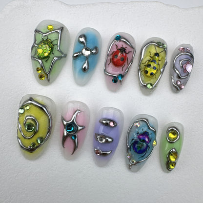 Handmade nails/custom press on nails/party press on nails/Flakes for nails/Beautiful nails gift/nail art/Long nails/Almond nails-15