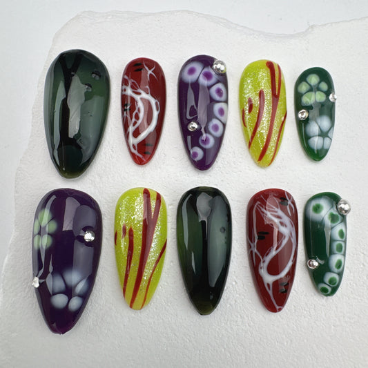 Handmade nails/custom press on nails/party press on nails/Flakes for nails/Beautiful nails gift/nail art/Long nails/Almond nails-32