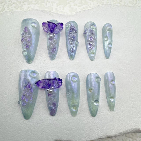 3D nails/custom press on nails/party press on nails/Flakes for nails/Beautiful nails gift/nail art/Long nails/Almond nails
