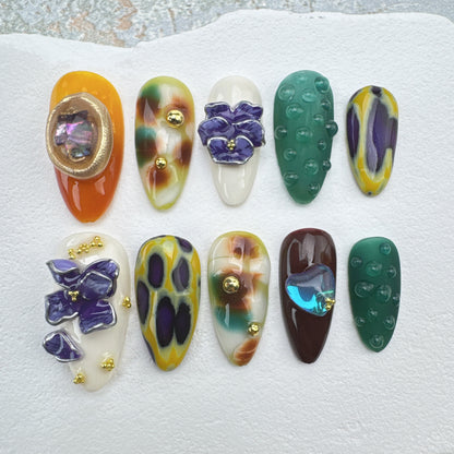 3D flower nails/custom press on nails/party press on nails/Flakes for nails/Beautiful nails gift/nail art/Long nails/Almond nails