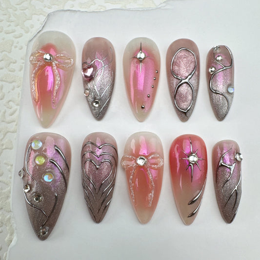 Handmade nails/custom press on nails/party press on nails/Flakes for nails/Beautiful nails gift/nail art/Long nails/Almond nails