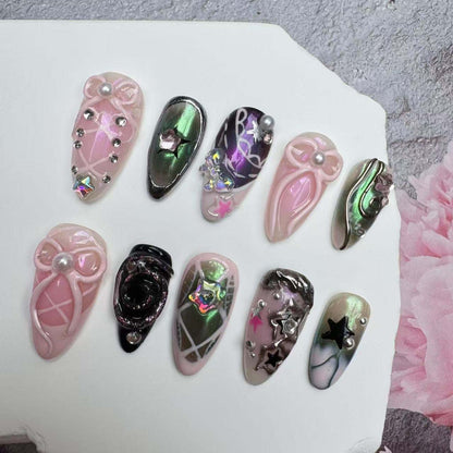 Handmade Nails/custom press on nails/party press on nails/Flakes for nails/wedding nails gift/Japanese nails/Long nails/Almond nails