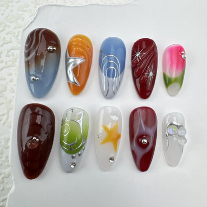 Handmade nails/custom press on nails/party press on nails/Flakes for nails/Beautiful nails gift/nail art/Long nails/Almond nails