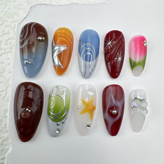 Handmade nails/custom press on nails/party press on nails/Flakes for nails/Beautiful nails gift/nail art/Long nails/Almond nails