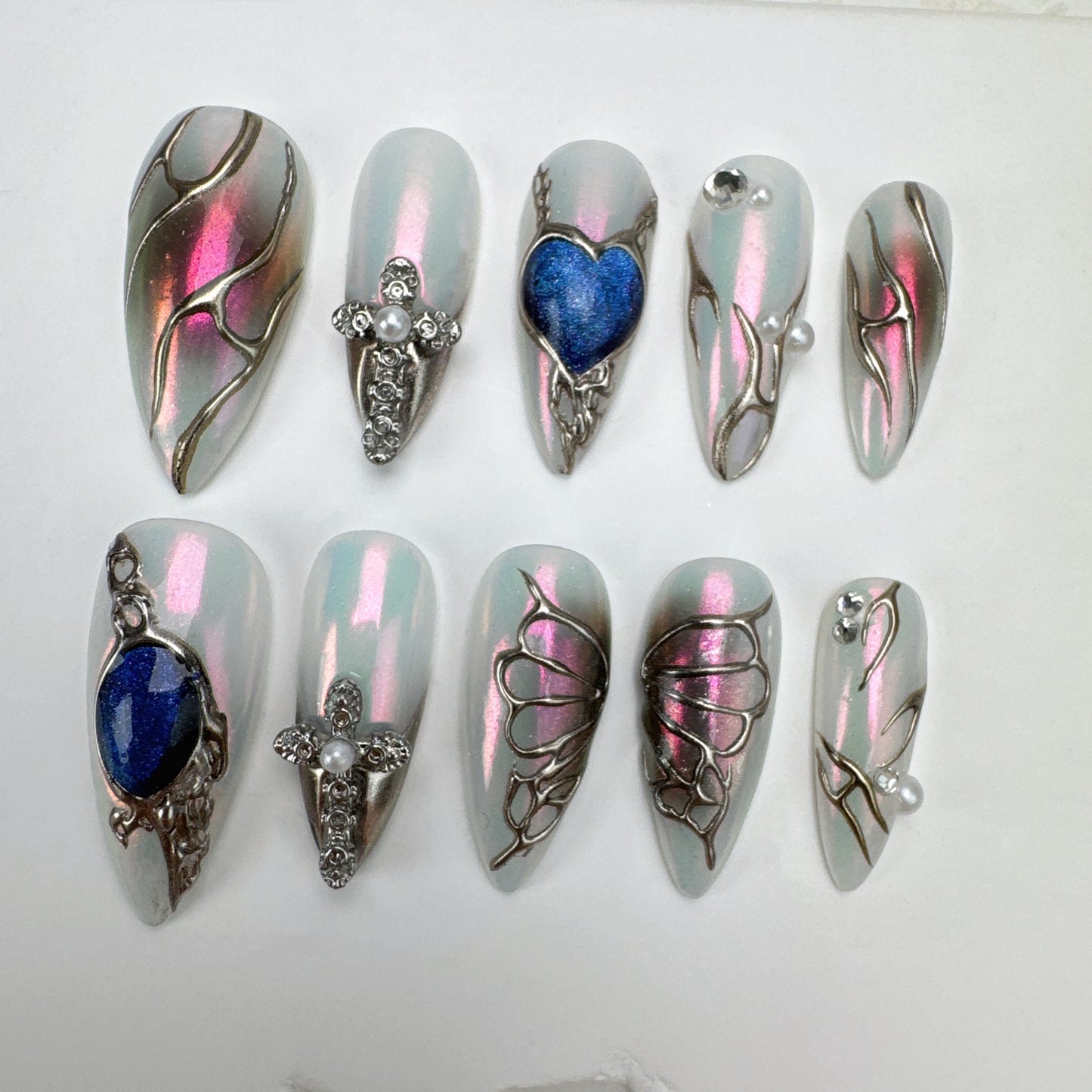 Handmade nails/custom press on nails/party press on nails/Flakes for nails/Beautiful nails gift/nail art/Long nails/Almond nails-23