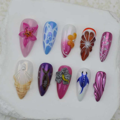 Handmade nails/custom press on nails/party press on nails/Flakes for nails/Beautiful nails gift/nail art/Long nails/Almond nail